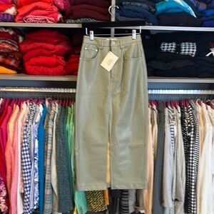 Love Bonito olive faux leather front slit 4 pocket maxi skirt size 4 NWT